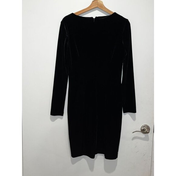 Badgley Mischka Black Velvet Long Sleeve Elegant Cocktail Women's Dress Size 10 - Picture 4 of 8
